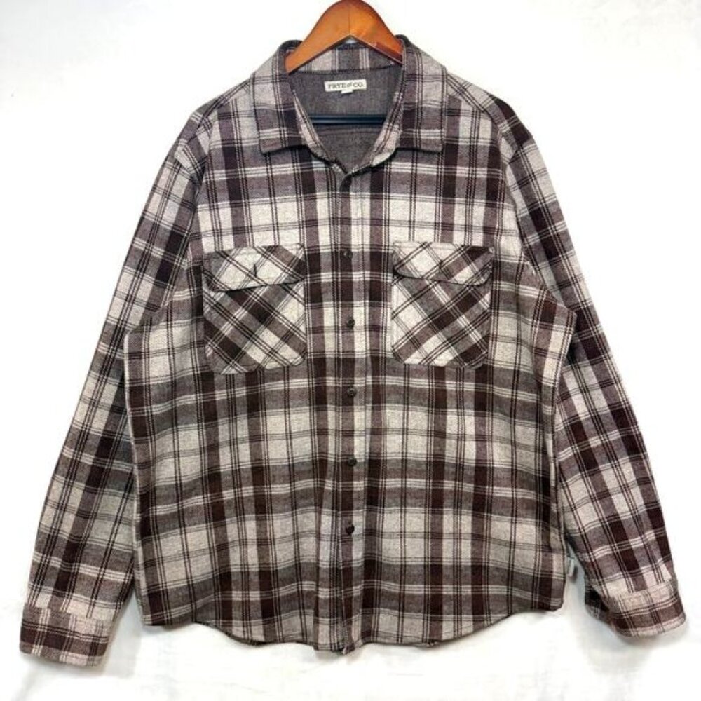 Frye & Co XXL Plaid Flannel Button Shacket Brown Fall Autumn Rustic Outdoor Warm